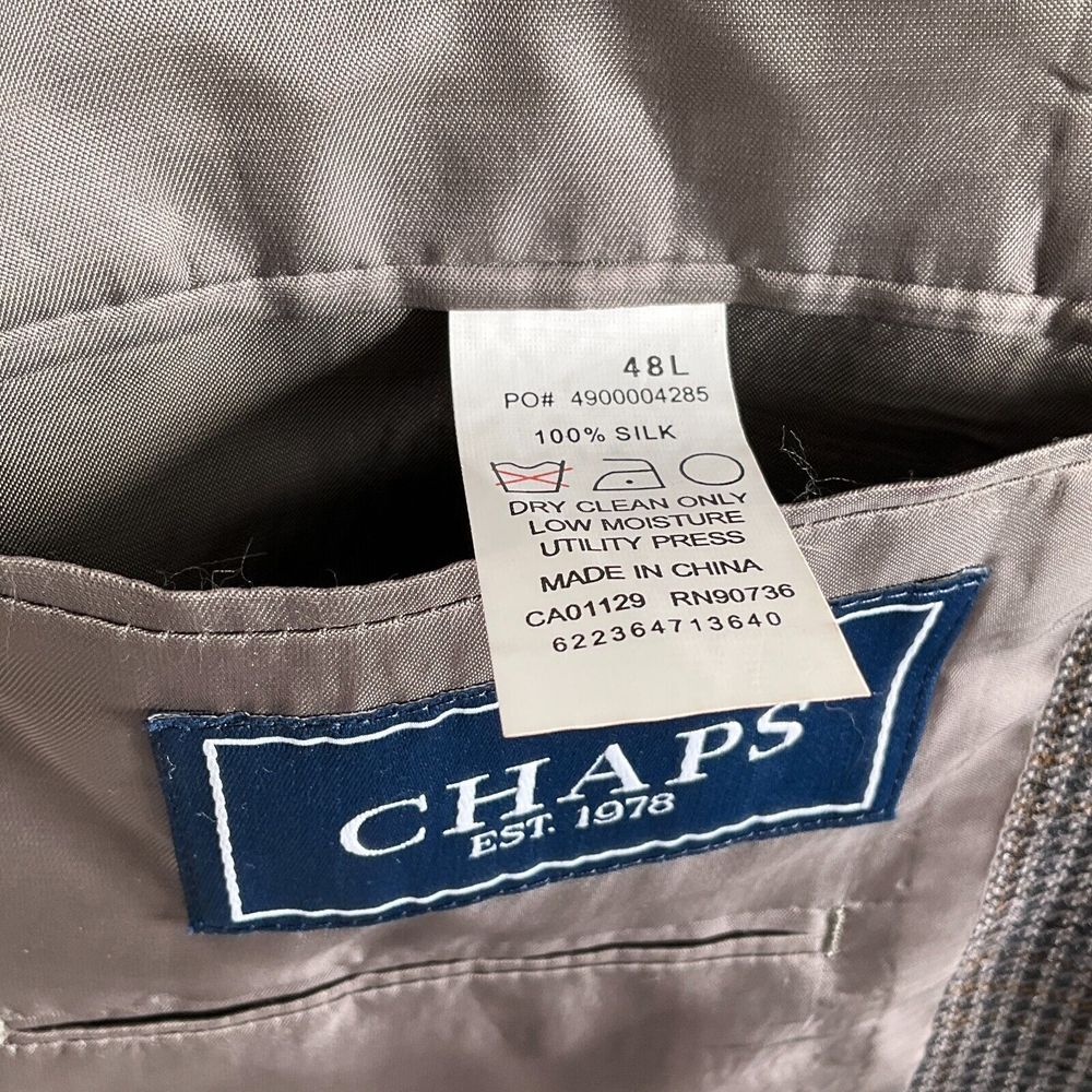Chaps Blazer Men 48L Gray Gold Prince Edward Plaid Silk Career Classic Party - Picture 7 of 14